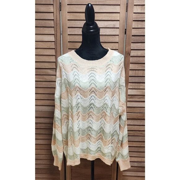 ENTRO Anthropologie Womens Crochet Pink Pullover Oversized Sweater Size Large L - Picture 1 of 7